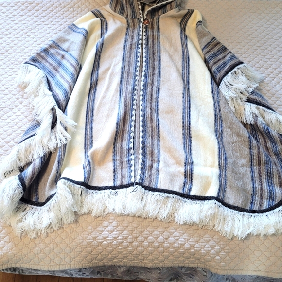 Striped Fringe Poncho - Picture 3 of 5